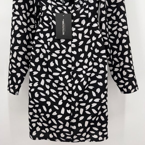 PrettyLittleThing Women’s Black Seed Print Mini Dress  4 Long Sleeve NWT - Picture 7 of 14